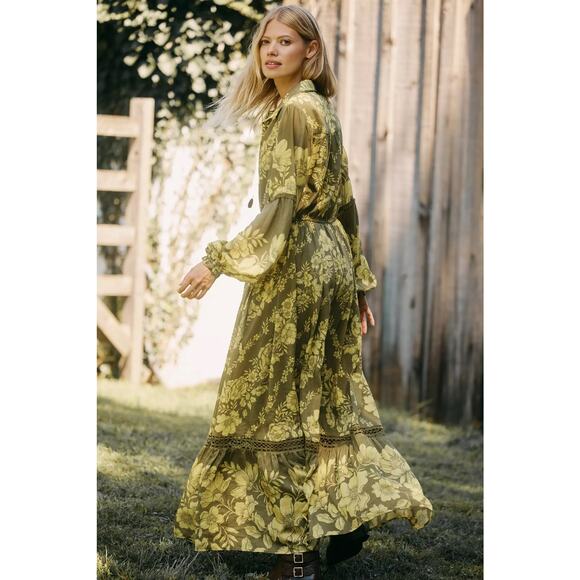 nwt by ANTHROPOLOGIE sz 1X The Eleanora Long-Sleeve Shirt dress in green floral - Picture 3 of 4